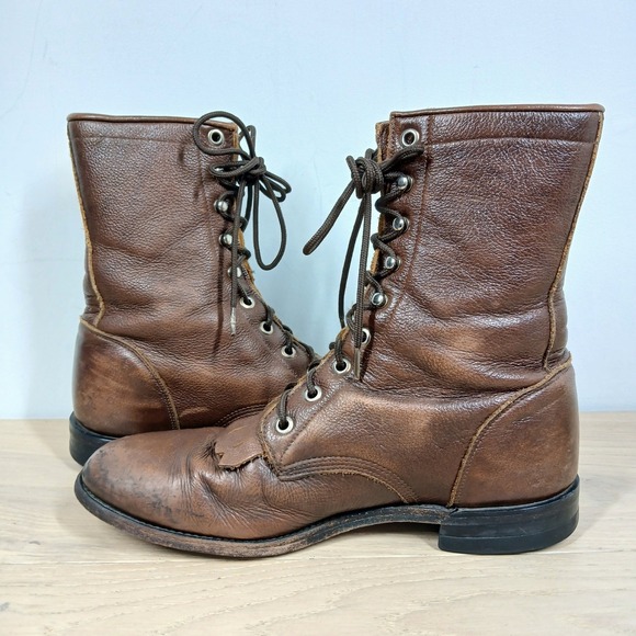 Justin Boots Womens 8B Brown Leather Lace Up Vintage Ankle Riding Work - Picture 3 of 10